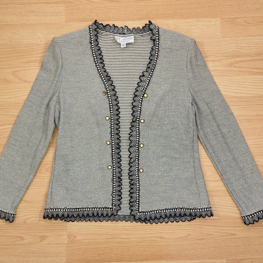 St John Collection by Marie Gray Wool Blend Knit Open Front Cardigan, Size 10